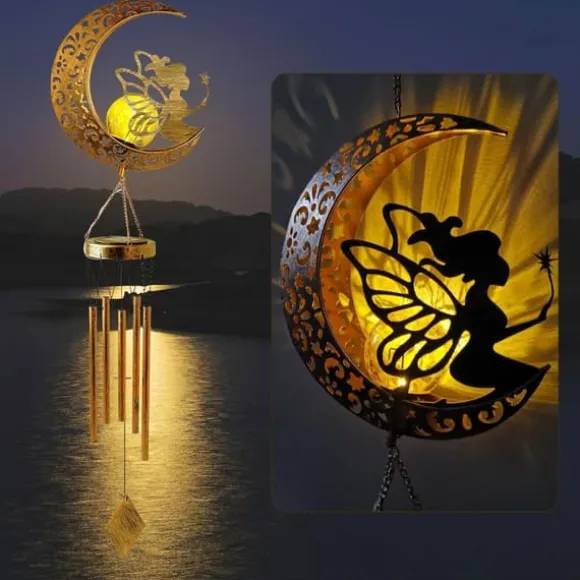 OBOSOE Solpowerad Moon Fairy Wind Chime med plettet glaskugle - Varm Testimony Wind Chime | Havepynt til veranda og græsplæne | Mindegave