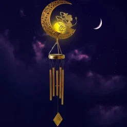 OBOSOE Solpowerad Moon Fairy Wind Chime med plettet glaskugle - Varm Testimony Wind Chime | Havepynt til veranda og græsplæne | Mindegave