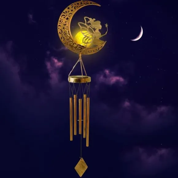 OBOSOE Solpowerad Moon Fairy Wind Chime med plettet glaskugle - Varm Testimony Wind Chime | Havepynt til veranda og græsplæne | Mindegave