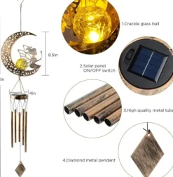OBOSOE Solpowerad Moon Fairy Wind Chime med plettet glaskugle - Varm Testimony Wind Chime | Havepynt til veranda og græsplæne | Mindegave