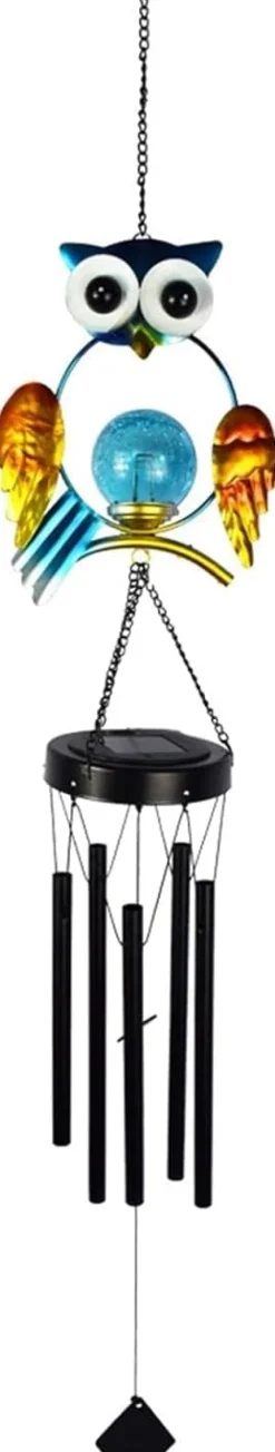 OBOSOE Solpowerad Owl Wind Chime - 100 cm Vandtæt Aluminium/Jern Wind Chime | Fjernophængt dekoration til have og udendørs