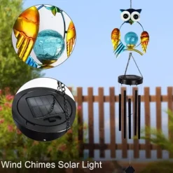 OBOSOE Solpowerad Owl Wind Chime - 100 cm Vandtæt Aluminium/Jern Wind Chime | Fjernophængt dekoration til have og udendørs