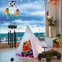 OBOSOE Solpowerad Owl Wind Chime - 100 cm Vandtæt Aluminium/Jern Wind Chime | Fjernophængt dekoration til have og udendørs