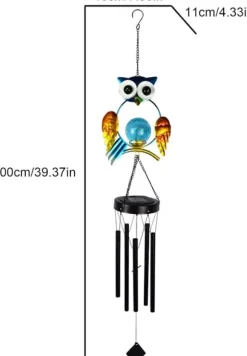 OBOSOE Solpowerad Owl Wind Chime - 100 cm Vandtæt Aluminium/Jern Wind Chime | Fjernophængt dekoration til have og udendørs