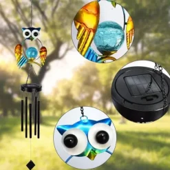 OBOSOE Solpowerad Owl Wind Chime - 100 cm Vandtæt Aluminium/Jern Wind Chime | Fjernophængt dekoration til have og udendørs