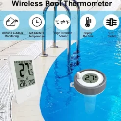 OBOSOE trådløst flydende pooltermometer med fjernaflæsning, LED-display og RCC – vandafvisende IPX8, perfekt til pool og spa