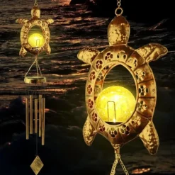 OBOSOE Vindklokke med Solcelle & Skildpadde – Måneformet Lampe til Have, Altan & Gave til mor eller mormor
