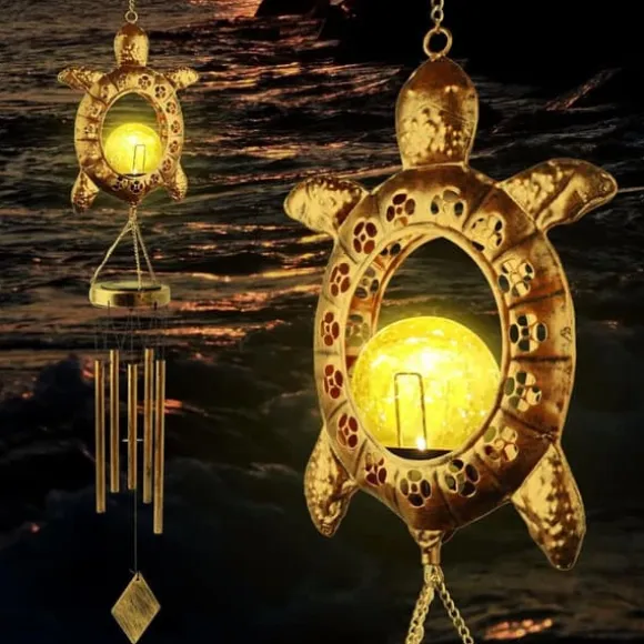 OBOSOE Vindklokke med Solcelle & Skildpadde – Måneformet Lampe til Have, Altan & Gave til mor eller mormor