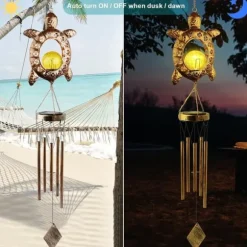 OBOSOE Vindklokke med Solcelle & Skildpadde – Måneformet Lampe til Have, Altan & Gave til mor eller mormor