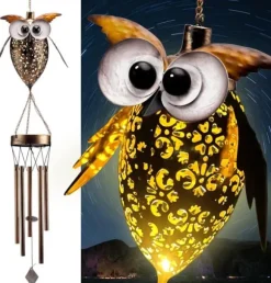 OBOSOE Vindspil med solcelle – Ugle i Metal til have, terrasse og gaver til mor og mormor