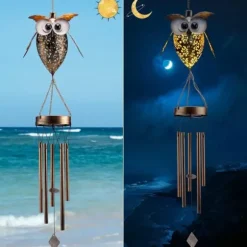 OBOSOE Vindspil med solcelle – Ugle i Metal til have, terrasse og gaver til mor og mormor