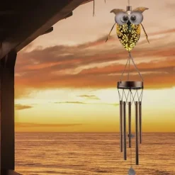 OBOSOE Vindspil med solcelle – Ugle i Metal til have, terrasse og gaver til mor og mormor