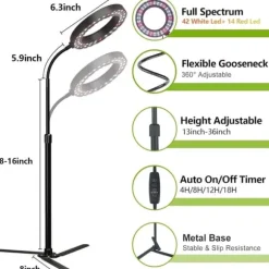 OBOSOE 50W Grow Light - 6000K Fuldspektret LED Grow Light med timer 4/8/12h og højdejustering - Perfekt til indendørs planter