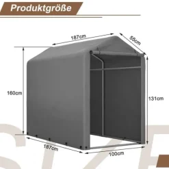 Opbevaringsrum 187x100x160 cm, cykelgarage, haveskur, lagerzelt, mørkegrå