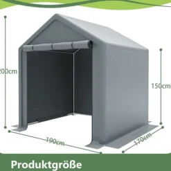 Opbevaringsrum 190x170x200 cm, cykelgarage, haveskur, redskabsskur, lagerzelt, mørkegrå