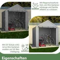 Opbevaringsrum 190x170x200 cm, cykelgarage, haveskur, redskabsskur, lagerzelt, mørkegrå