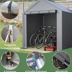 Opbevaringsrum 190x170x200 cm, cykelgarage, haveskur, redskabsskur, lagerzelt, mørkegrå