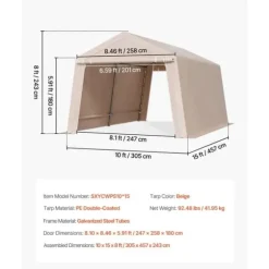 Opbevaringsskur til Udendørs Brug, 10x15 fod, Vandtæt Tag, Garage med 2 Døre