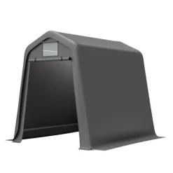 Opbevaringsskur 245x183x217 cm grå – alsidig som redskabsskur, cykelskur eller carport, vandafvisende PE-materiale med rullegardiner