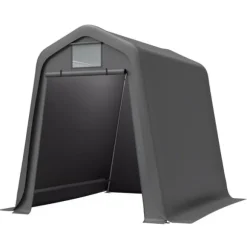 Opbevaringsskur 245x183x217 cm grå – alsidig som redskabsskur, cykelskur eller carport, vandafvisende PE-materiale med rullegardiner