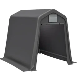 Opbevaringsskur 245x183x217 cm grå – alsidig som redskabsskur, cykelskur eller carport, vandafvisende PE-materiale med rullegardiner