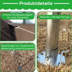 Opbevaringsskur 245x183x217 cm grå – alsidig som redskabsskur, cykelskur eller carport, vandafvisende PE-materiale med rullegardiner
