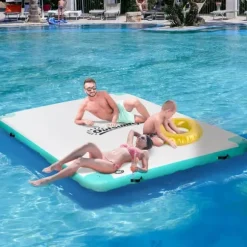 Oppustelig flydeø 304×204×15 cm, op til 500 kg, til pool & sø