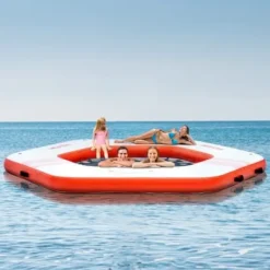 Oppustelig flydende dock, 259x20,3 cm, hvid, trampolin net pool