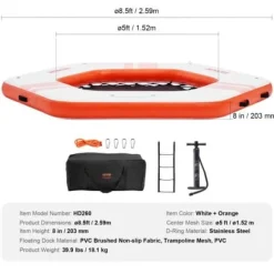 Oppustelig flydende dock, 259x20,3 cm, hvid, trampolin net pool