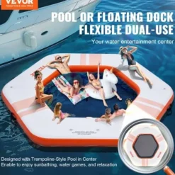 Oppustelig flydende dock, 259x20,3 cm, hvid, trampolin net pool