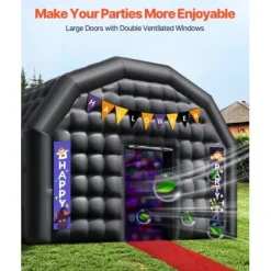 Oppustelig natklub 9x6x4 m sort, Oxford-stof