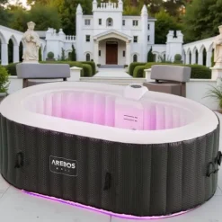 Oppustelig spa Florence – 2400W | 154 x 154 x 65 cm | 4-personers jacuzzi | 100 massagedyser | Op til 40°C opvarmning | Oppustelig spa indendørs og ud | CDON