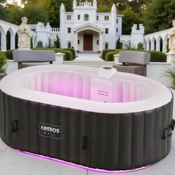 Oppustelig spa Florence – 2400W | 154 x 154 x 65 cm | 4-personers jacuzzi | 100 massagedyser | Op til 40°C opvarmning | Oppustelig spa indendørs og ud | CDON