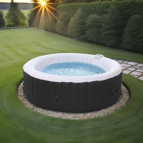 Oppustelig spabad Bali Oval – 2-personers jacuzzi – 190x150x65 cm – LED-belysning – 90 dyser – Op til 40°C – 550L – 2400W – Sort – Til indendørs og ud | CDON