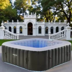 Oppustelig spabad Majestic Square – 6-personers jacuzzi – Firkantet 185x185 cm – LED-belysning – 130 massagedyser – Op til 40°C – 2400W – Til indendør | CDON