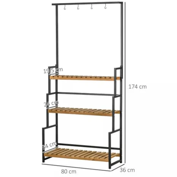 Outsunny Blomsterhylde med 3 niveauer, Naturtræ & Metal, 80x36x174cm