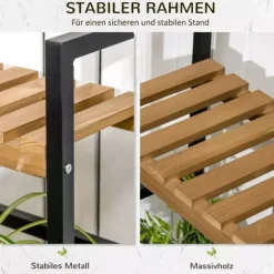 Outsunny Blomsterhylde med 3 niveauer, Naturtræ & Metal, 80x36x174cm