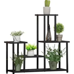 Outsunny Blomsterreol - Metal, Sort, 4 Niveauer, 91x25x83cm