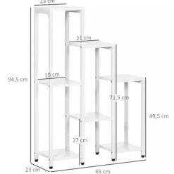 Outsunny Blomsterstander Mellemrumsholder Hylder Hvid Stål 7 Niveauer Indendørs Udendørs 65x23x94.5cm
