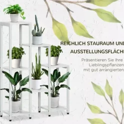 Outsunny Blomsterstander Mellemrumsholder Hylder Hvid Stål 7 Niveauer Indendørs Udendørs 65x23x94.5cm