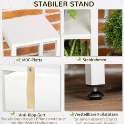 Outsunny Blomsterstander Mellemrumsholder Hylder Hvid Stål 7 Niveauer Indendørs Udendørs 65x23x94.5cm