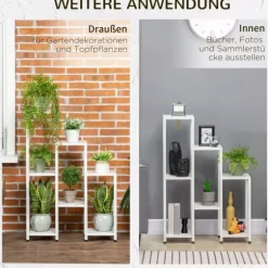 Outsunny Blomsterstander Mellemrumsholder Hylder Hvid Stål 7 Niveauer Indendørs Udendørs 65x23x94.5cm