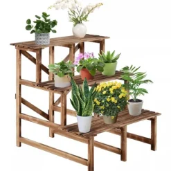 Outsunny Blomstertrappe i Fyrretræ - 3 Trin - Natur - 80 x 80 x 78 cm
