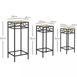 Outsunny 3-delt stabelbart plantestativ blomsterbord blomsterholder med rattan-look plantestativ til have altan metal guld