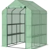 Outsunny Drivhus, Gennemgangsdesign med Rulledør, 8 Hylder, Stål/PE Plast, Mørkegrøn