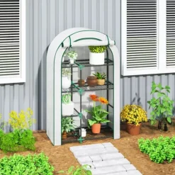 Outsunny drivhus hvid stål plast 100x45x160 cm 4 niveauer lynlåsdør