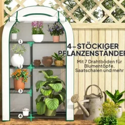 Outsunny drivhus hvid stål plast 100x45x160 cm 4 niveauer lynlåsdør