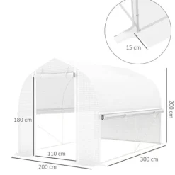 Outsunny Drivhus Tunnel 3x2x2m Hvid PP/Galvaniseret Stål med 4 Vinduer og Dør, UV-resistent Folie, Luftig Ventilation, Ideel til Haver