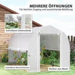 Outsunny Drivhus Tunnel 3x2x2m Hvid PP/Galvaniseret Stål med 4 Vinduer og Dør, UV-resistent Folie, Luftig Ventilation, Ideel til Haver
