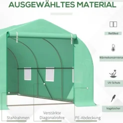 Outsunny Folievæksthus Drivhus Plantehus med Sadeltag 450 x 300B x 205H cm